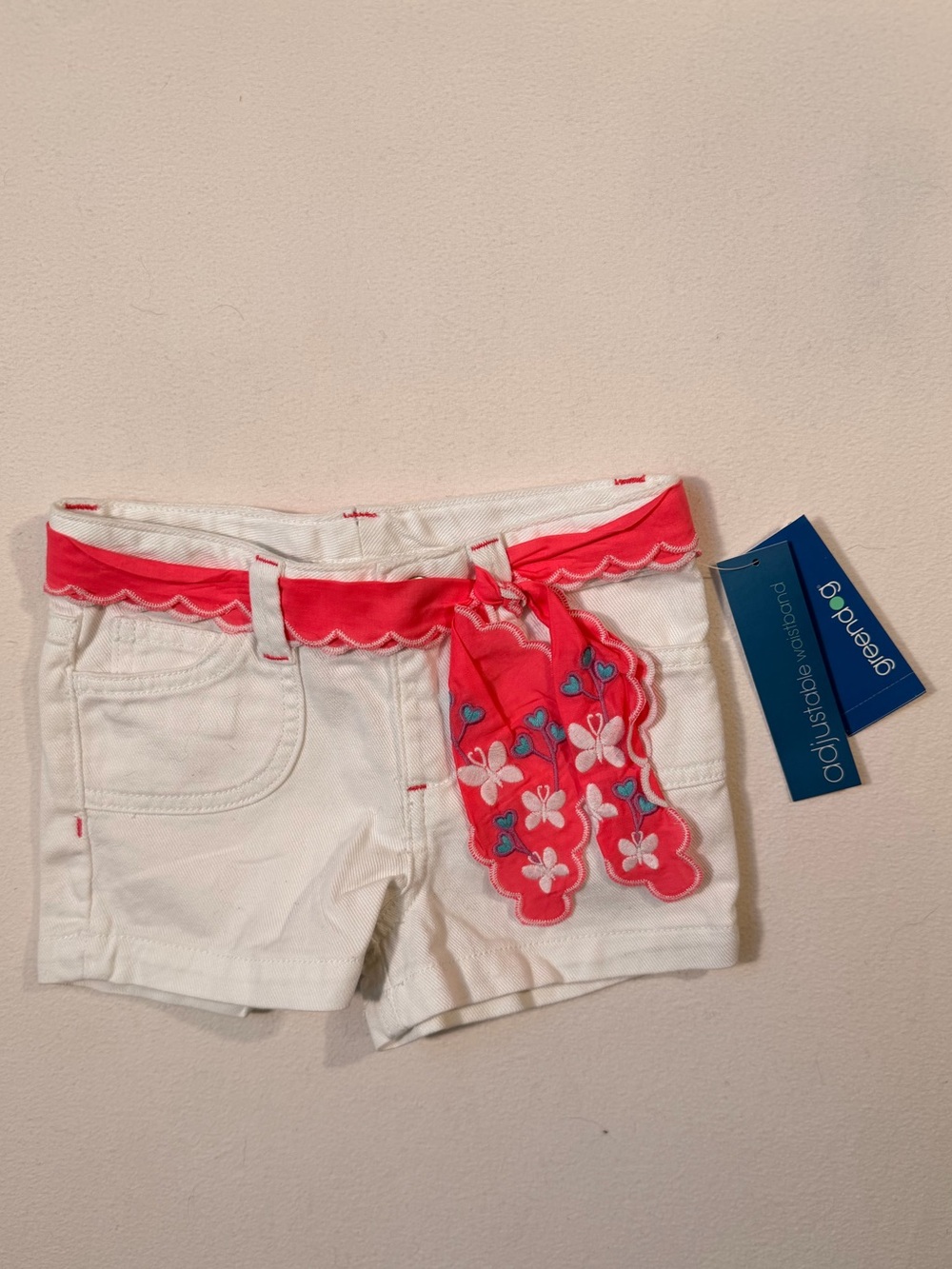 NWT greendog White Cotton Jean Shorts with Pink Floral Tie